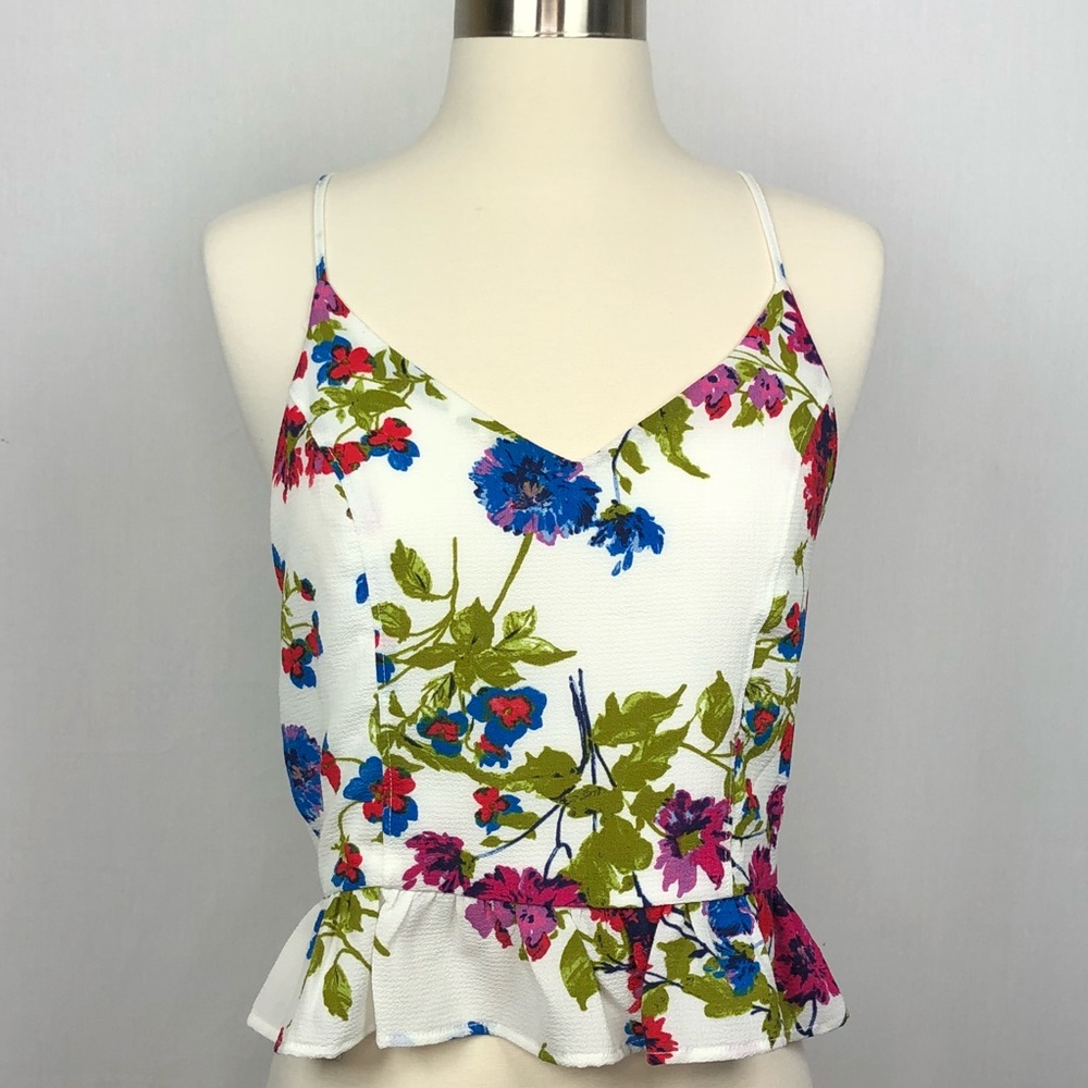 Good luck gem crop floral peplum top